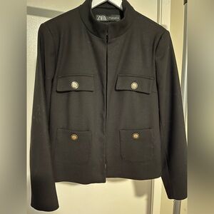 Zara Band Collared Textured Jacket